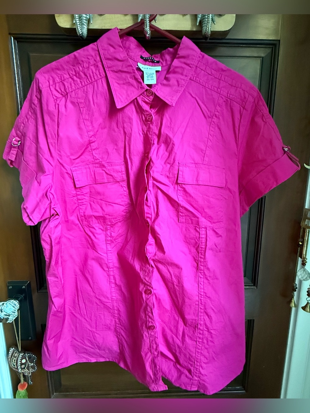Avenue Plus Size Hot Pink Short-Sleeve Button-Down Shirt